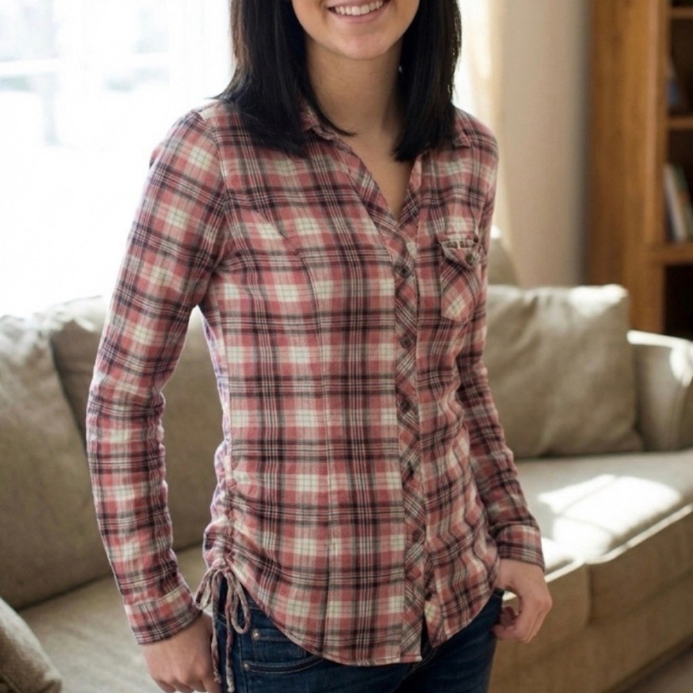 Maurices Pink Plaid Button-Down Shirt